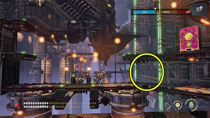 Abe can use the lower path marked in the picture after he reaches the working circle and opens the second gate, the latter of which is an obligatory mission objective - Oddworld Soulstorm: Opening the 3rd gate, Brewery - walkthrough - 16: Brewery - Oddworld Soulstorm Guide
