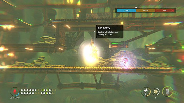 As you're moving right, keep an eye on the places with working machinery - Oddworld Soulstorm: Furnace, Slig Barracks - walkthrough - 9: Slig Barracks - Oddworld Soulstorm Guide