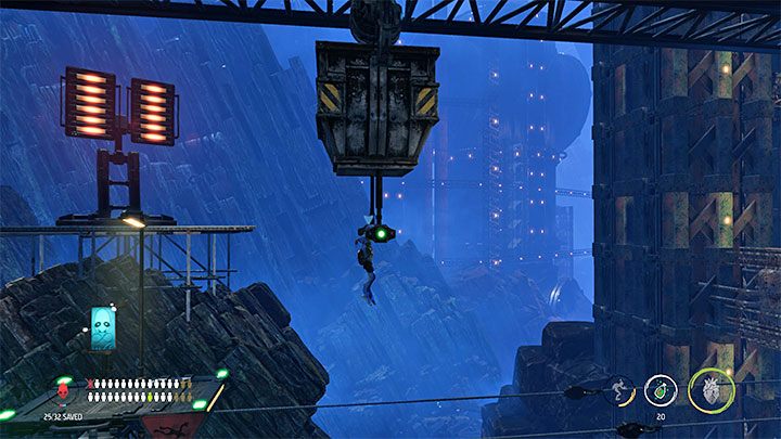 Abe can begin the "ride" by jumping on a moving platform to which a bar is attached - Oddworld Soulstorm: Descending to the Bone Processing, Necrum - walkthrough - 10: Necrum - Oddworld Soulstorm Guide