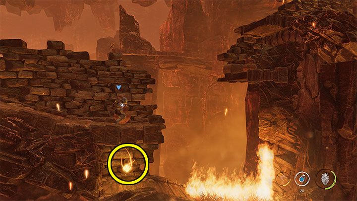 In the hall with flames, you must first go right, then climb to a higher shelf and then start jumping to the bars on the left - Oddworld Soulstorm: Escape from the burning cave, The Raid on Monsaic - walkthrough - 1: The Raid on Monsaic - Oddworld Soulstorm Guide