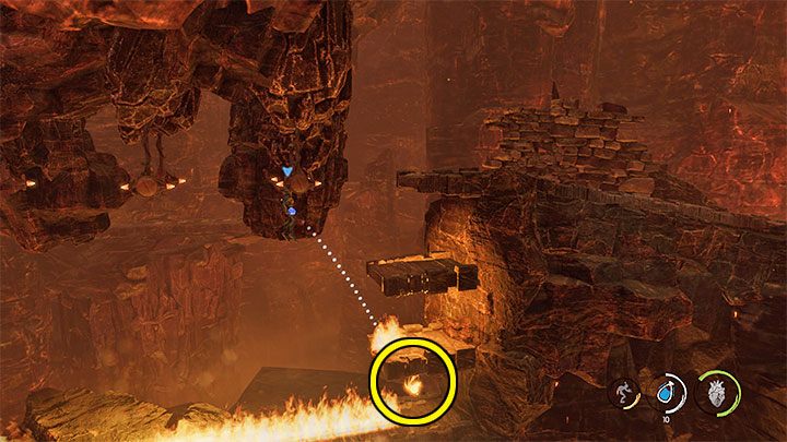 Abe will eventually reach the cavern with four bars above the burning floor - Oddworld Soulstorm: Escape from the burning cave, The Raid on Monsaic - walkthrough - 1: The Raid on Monsaic - Oddworld Soulstorm Guide