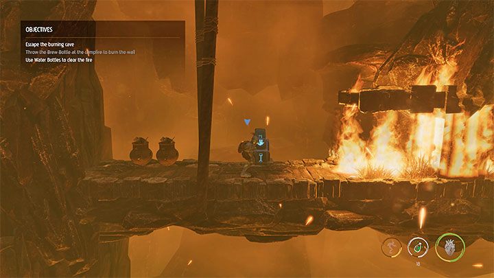 The purpose of the Brew Bottles is to set a given area on fire - Oddworld Soulstorm: Escape from the burning cave, The Raid on Monsaic - walkthrough - 1: The Raid on Monsaic - Oddworld Soulstorm Guide