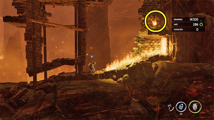 Once you pick up this secret, jump to the lowest level and go right - Oddworld Soulstorm: Escape from the burning cave, The Raid on Monsaic - walkthrough - 1: The Raid on Monsaic - Oddworld Soulstorm Guide
