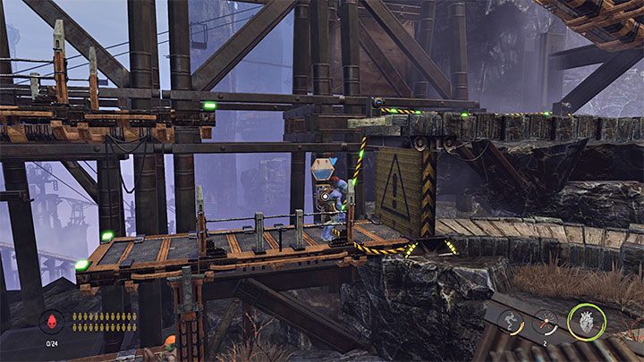 Starting the generator in the mine leads to unlocking the switch at the bottom passage (see the attached image) - Oddworld Soulstorm: Collecting antidote ingredients, the Funicular - walkthrough - 4: The Funicular - Oddworld Soulstorm Guide