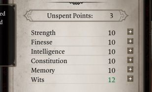 In the case of attributes, you can allocate three points, to further develop natural abilities, or spend them in the way that grants you with better modifiers for the class you have selected - Character creation in Divinity Original Sin 2 - Party - Divinity Original Sin 2 Guide