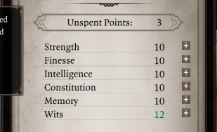 In the case of attributes, you can allocate three points, to further develop natural abilities, or spend them in the way that grants you with better modifiers for the class you have selected - Character creation | Party - Party - Divinity: Original Sin II Game Guide