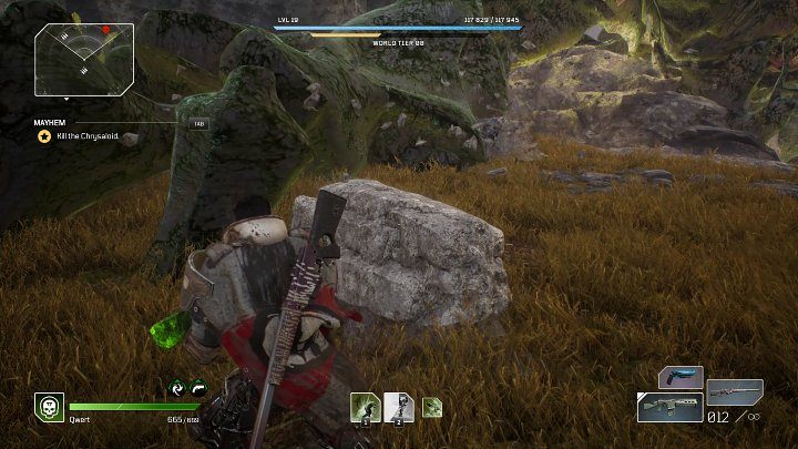 Chrysaloid tries to target the player (a red circle will appear in the arena) and then strikes the ground with an open paw - Outriders: Chrysaloid boss fight - how to defeat the boss? - Bosses - Outriders Guide
