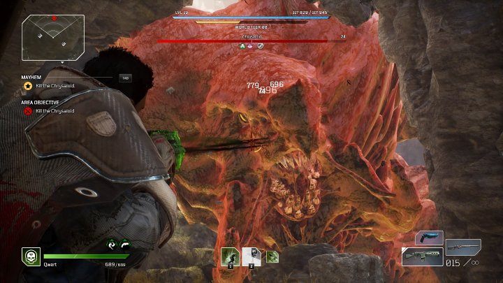 During the first stage of the fight, avoid the attacks (especially deadly breath) and focus on decreasing the first Chrysaloid's health bar as quickly as possible - Outriders: Chrysaloid boss fight - how to defeat the boss? - Bosses - Outriders Guide