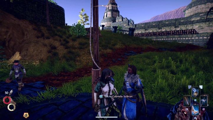 Gabriella Sullivan is standing at the lighthouse with her pet - Looking to the Future - Outward Walkthrough - Main quests - Outward Guide