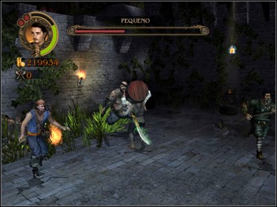 If you dont manage to knock Pequeno off in time, brace for the impact wave caused by his fall - Sizing Up the Trouble - Missions - Pirates of the Caribbean: Legend of Jack Sparrow - Game Guide and Walkthrough