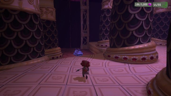 You'll find the luggage in the section with the huge columns, right next to the family stuck to the ceiling - Psychonauts 2: Emotional Baggage, Fatherland Follies - where to find? - Fatherland Follies - Psychonauts 2 Guide