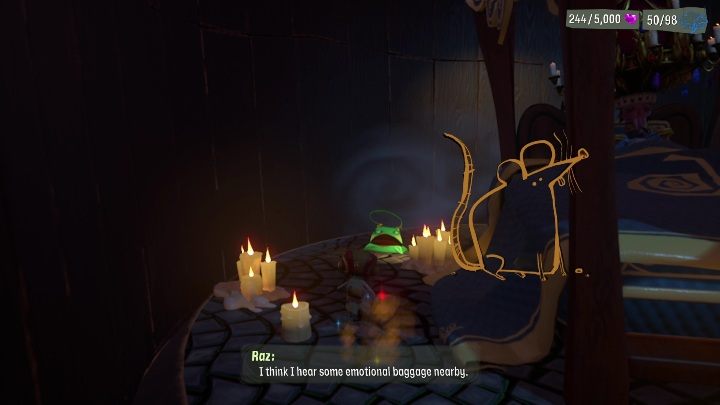 The luggage is right next to the bed, on its left side - Psychonauts 2: Emotional Baggage, Fatherland Follies - where to find? - Fatherland Follies - Psychonauts 2 Guide