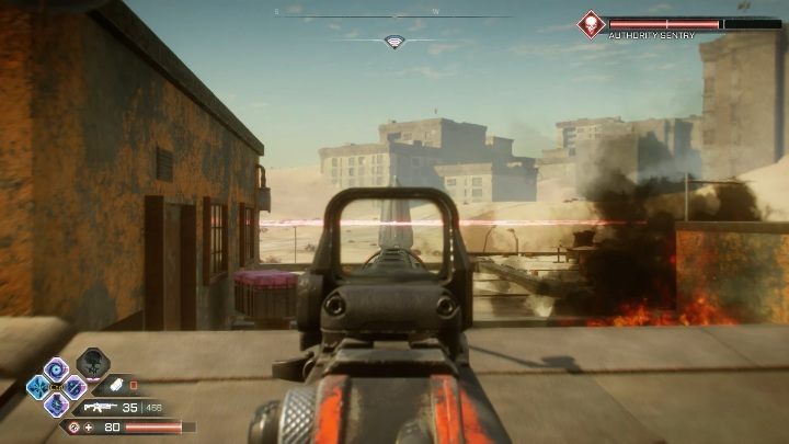 This Sentry is located in the city center - Authority Sentries in Dune sea - Rage 2 - Authority Sentry - Rage 2 Guide