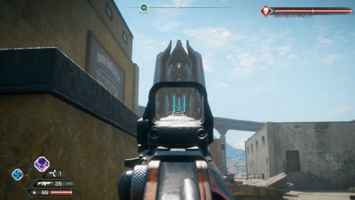 This Authority Sentry is inside a small town - Authority Sentries in Twisting Canyons - Rage 2 - Authority Sentry - Rage 2 Guide