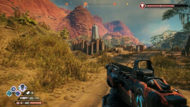 This Authority Sentry is in the middle of nowhere, you can hide, however, behind a mountain or behind a wooden bales - Authority Sentries in Sekreto Wetlands - Rage 2 - Authority Sentry - Rage 2 Guide