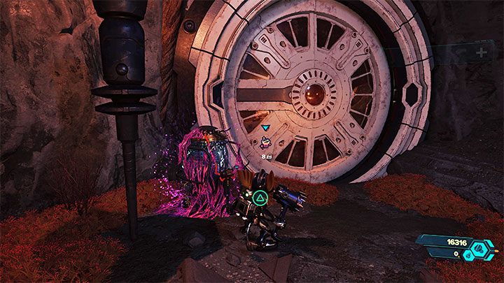 Just after jumping down to the lowest level, you will find a purple console - Ratchet & Clank Rift Apart: Savali - collectibles, list of all, map - Secrets and Collectibles - Ratchet & Clank Rift Apart Guide