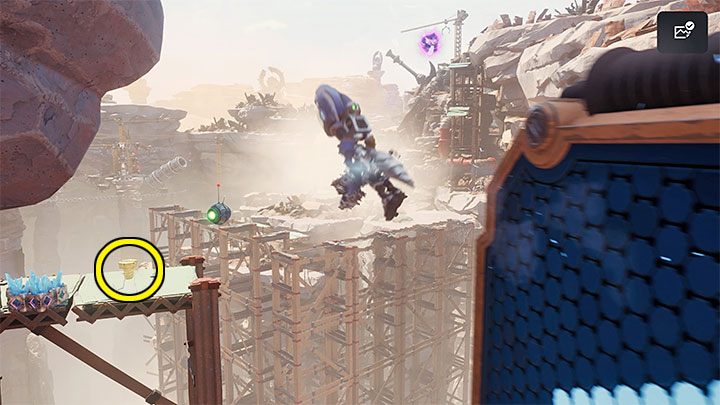 At the end, you have to launch yourself, grab the hook mid-flight, swing on it and land on the platform with the secret - Ratchet & Clank Rift Apart: Torren IV - collectibles, list of all, map - Secrets and Collectibles - Ratchet & Clank Rift Apart Guide