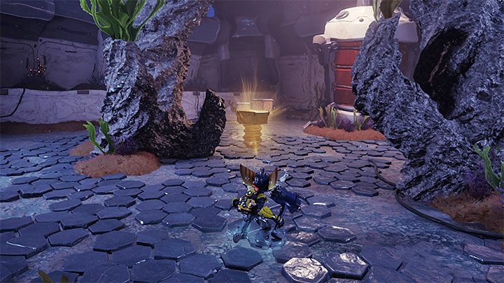 In the new area, you will find the bolt behind some rocks - Ratchet & Clank Rift Apart: Cordelion - list of all collectibles, map - Secrets and Collectibles - Ratchet & Clank Rift Apart Guide