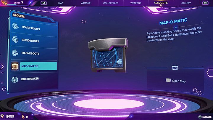 While exploring planet Ardolis, you can obtain a unique device called the Map-O-Matic, which marks the locations of collectibles on maps - Ratchet & Clank Rift Apart: Ardolis - collectibles, list of all, map - Secrets and Collectibles - Ratchet & Clank Rift Apart Guide