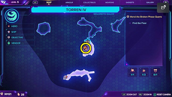 The teddy bear is located in the village in the southern part of the map - Ratchet & Clank Rift Apart: CraiggerBear list - Secrets and Collectibles - Ratchet & Clank Rift Apart Guide