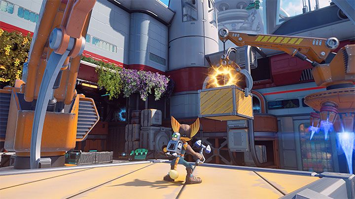 Stay on the container and wait until you approach a stationary crane with a second container and a second rift on it - Ratchet & Clank Rift Apart: Pursue Dr. Nefarious - walkthrough - Prologue - Corson V - Ratchet & Clank Rift Apart Guide
