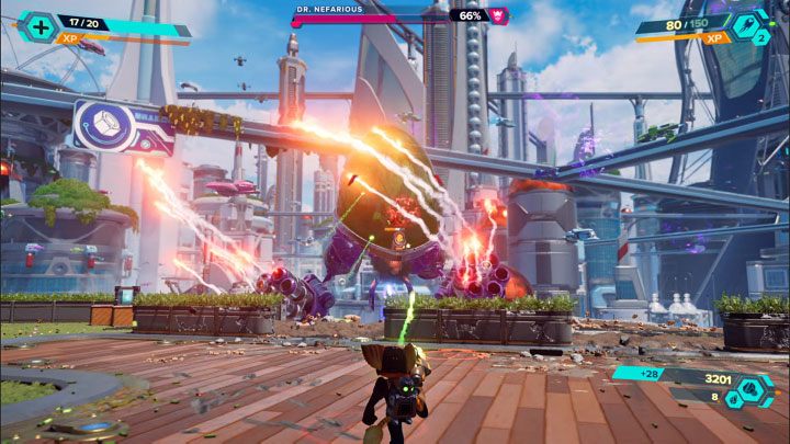 In the later stages of the battle, Doctor Nefarious will begin using rocket fire - Ratchet & Clank Rift Apart: Pursue Dr. Nefarious - walkthrough - Prologue - Corson V - Ratchet & Clank Rift Apart Guide