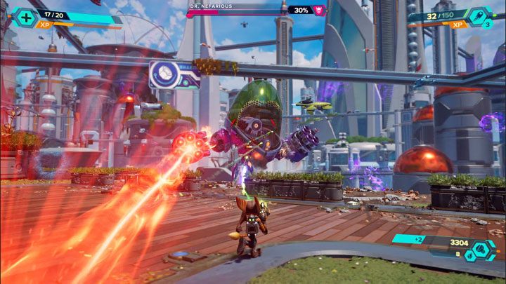 Nefarious' other new attack later in the duel will be a large laser beam following Ratchet - Ratchet & Clank Rift Apart: Pursue Dr. Nefarious - walkthrough - Prologue - Corson V - Ratchet & Clank Rift Apart Guide