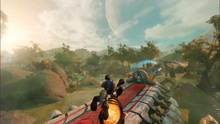 During the chase, look around for ramps to jump into the air - Ratchet & Clank Rift Apart: Defeat Seekerpede and leave the planet - walkthrough - Sargasso - Ratchet & Clank Rift Apart Guide