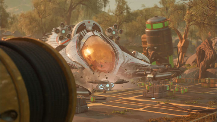 A successful hit on the flight stabilizer will lead to a cutscene featuring the emergency landing of the Seekerpede - Ratchet & Clank Rift Apart: Defeat Seekerpede and leave the planet - walkthrough - Sargasso - Ratchet & Clank Rift Apart Guide