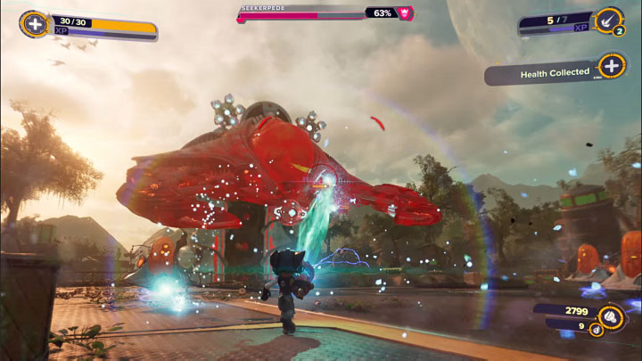 Expect that regular opponents may appear in the battle arena - Ratchet & Clank Rift Apart: Defeat Seekerpede and leave the planet - walkthrough - Sargasso - Ratchet & Clank Rift Apart Guide