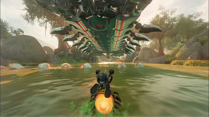 After the boss has lost 50% of his health points, a cut-scene will be activated - Ratchet & Clank Rift Apart: Defeat Seekerpede and leave the planet - walkthrough - Sargasso - Ratchet & Clank Rift Apart Guide