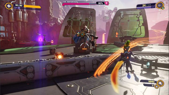 In the second phase of the battle, you have to drop Dr - Ratchet & Clank Rift Apart: Meet Ratchet in Gastropub - walkthrough - Scarst debris cloud - back - Ratchet & Clank Rift Apart Guide