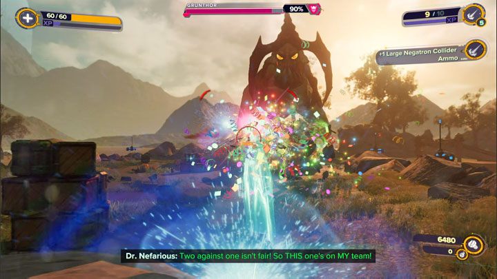 After advancing to the third phase of the battle, you must first deal with Grunthor, a mini-boss "summoned" by Nefarious - Ratchet & Clank Rift Apart: Meet Ratchet in Gastropub - walkthrough - Scarst debris cloud - back - Ratchet & Clank Rift Apart Guide