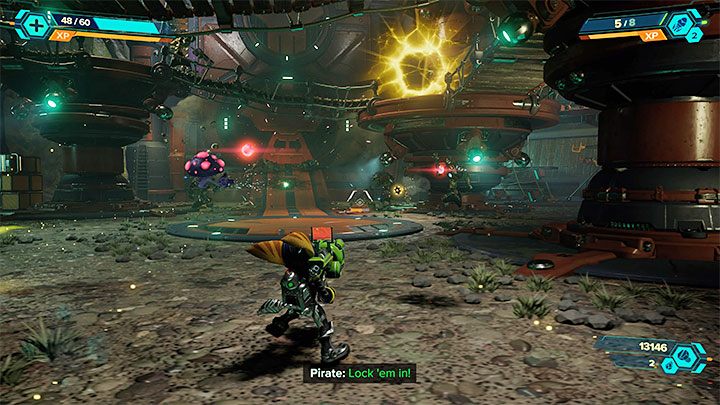 Continue moving to the northern area, where will be a slightly larger fight with pirates - Ratchet & Clank Rift Apart: Rescue Pierre Le Fer - walkthrough - Ardolis - Ratchet & Clank Rift Apart Guide