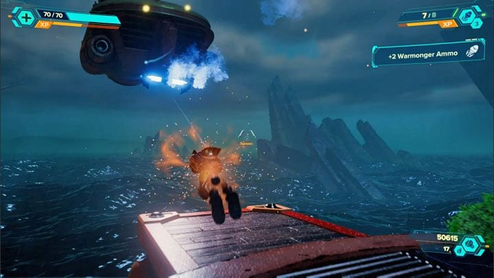 Another enemy craft regularly flies over the ship you landed on - Ratchet & Clank Rift Apart: Protect Captain Quantum - walkthrough - Ardolis - Ratchet & Clank Rift Apart Guide