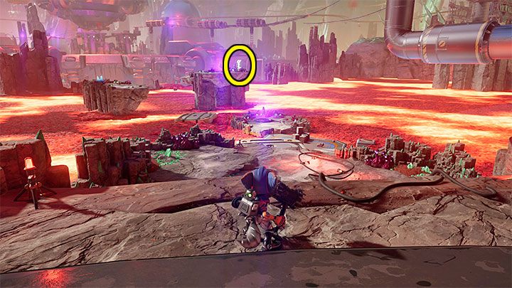 Investigate the area shown in the screenshot to the north of the Chief Engineer's location - Ratchet & Clank Rift Apart: Meet the engineer, search for the bots - walkthrough - Blizar Prime - Ratchet & Clank Rift Apart Guide