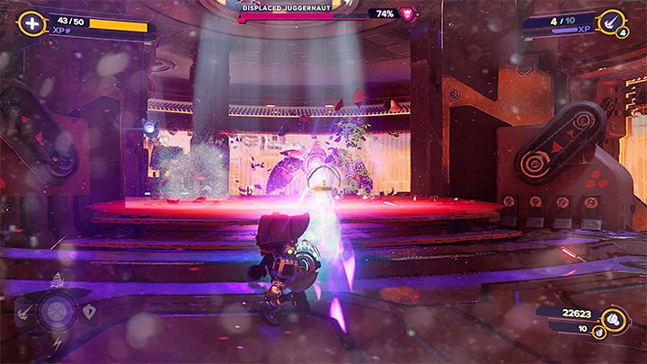 Most notably, a mini-boss , the Displaced Juggernaut, will appear in the area - Ratchet & Clank Rift Apart: Meet the engineer, search for the bots - walkthrough - Blizar Prime - Ratchet & Clank Rift Apart Guide