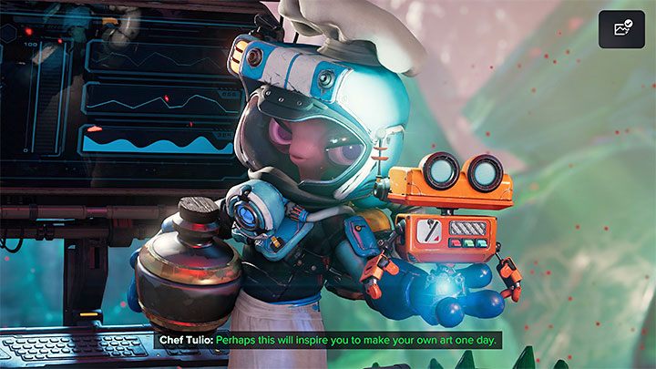If you have successfully completed the battle, you will receive a reward from chef Tulio - it will be spyobot (one of the collectibles of this mission) - Ratchet & Clank Rift Apart: Finding Tulio - Blizar Prime - Ratchet & Clank Rift Apart Guide