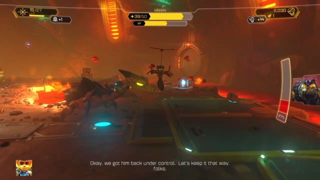 From time to time the boss will fall back, and the arena will be flooded with enemies. - Ratchet & Clank: Planet Nebula G34 - Walkthrough - Walkthrough - Ratchet and Clank Game Guide & Walkthrough