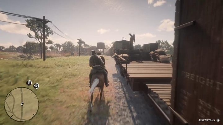 Your task is to follow the train, and in the climax to get closer to it so that your character can jump on board - Red Dead Redemption 2: The New South Walkthrough - Chapter 3 - Clemens Point - Red Dead Redemption 2 Guide