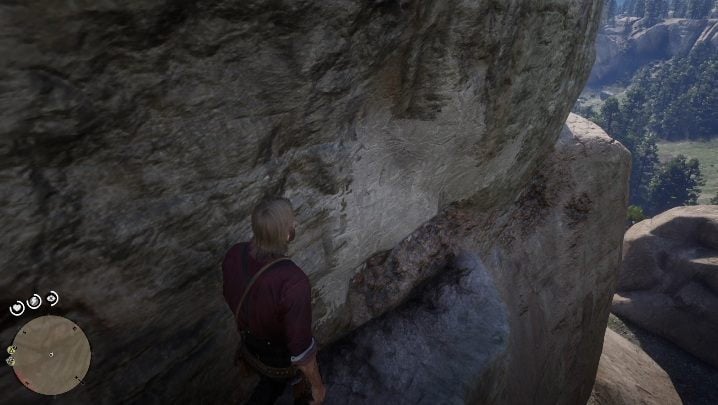 В конце каменной полки, вы найдете небольшую дыру в скале - Джек Холл банды-карты сокровищ в Red Dead Redemption 2-карты сокровищ-Red Dead Redemption 2 руководство