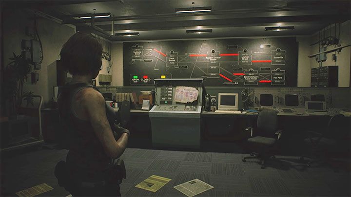 Das Rätsel kann im im Bild oben gezeigten Kontrollraum gelöst werden – Resident Evil 3: Wiederherstellen der Stromversorgung der U-Bahn-Station – Rätsellösungen – Resident Evil 3-Anleitung