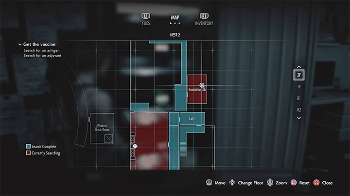 Лаборатория инкубации на уровне 2F содержит заполненную жидкостью пробирку - Resident Evil 3: головоломка NEST 2 Vaccine - Решения-головоломки - Resident Evil 3 Руководство