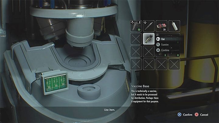 Теперь вы можете взаимодействовать с машиной и использовать на ней базу вакцины - Resident Evil 3: NEST 2 Пазл с вакцинами - Решения головоломки - Resident Evil 3 Руководство