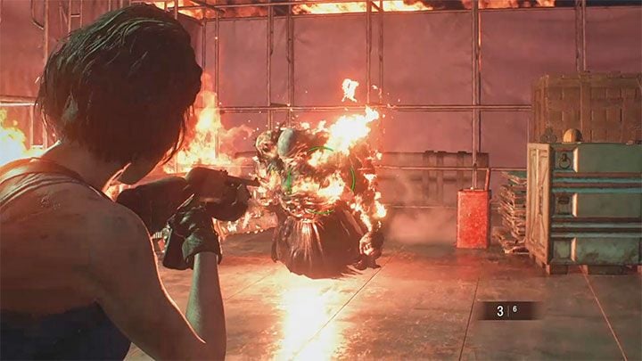 Kämpfe weiter mit Nemesis, bis er auf ein Knie geht und zu Boden fällt – Resident Evil 3: Nemesis – Bosskampf auf der Demolition Site – Nemesis-Bosskämpfe – Resident Evil 3-Leitfaden