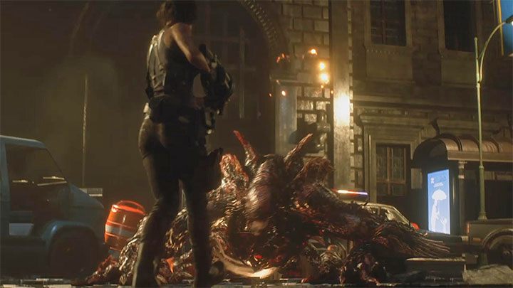 Continue using a grenade launcher and/or shotgun to attack the boss and replenish supplies every time he returns to the rooftops - Resident Evil 3: Nemesis - Clock Tower Plaza boss fight - Nemesis boss fights - Resident Evil 3 Guide