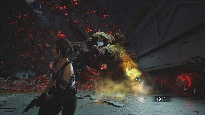 The boss can also spray acid - Resident Evil 3: Nemesis - final boss fight - Nemesis boss fights - Resident Evil 3 Guide