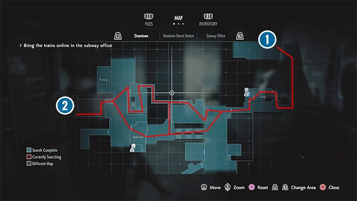 Das Bild oben zeigt mögliche Fluchtwege, die mit roten Linien markiert sind – Resident Evil 3: Downtown – Komplettlösung für den zweiten Besuch – Komplettlösung für die Geschichte – Resident Evil 3-Leitfaden