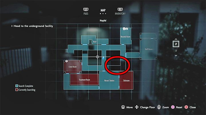 Interessieren Sie sich für die im Bild hervorgehobene südwestliche Ecke des Innenhofs – Resident Evil 3: Hospital – Komplettlösung für Jill – Komplettlösung für die Geschichte – Resident Evil 3-Leitfaden