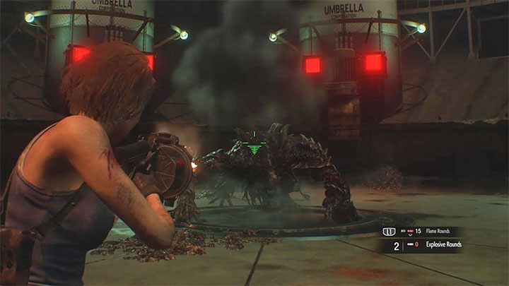 Im ersten Teil des Kampfes greift man Nemesis am besten mit einem Granatwerfer an – Resident Evil 3: Letztes Duell mit Nemesis Komplettlösung – Story-Komplettlösung – Resident Evil 3 Guide